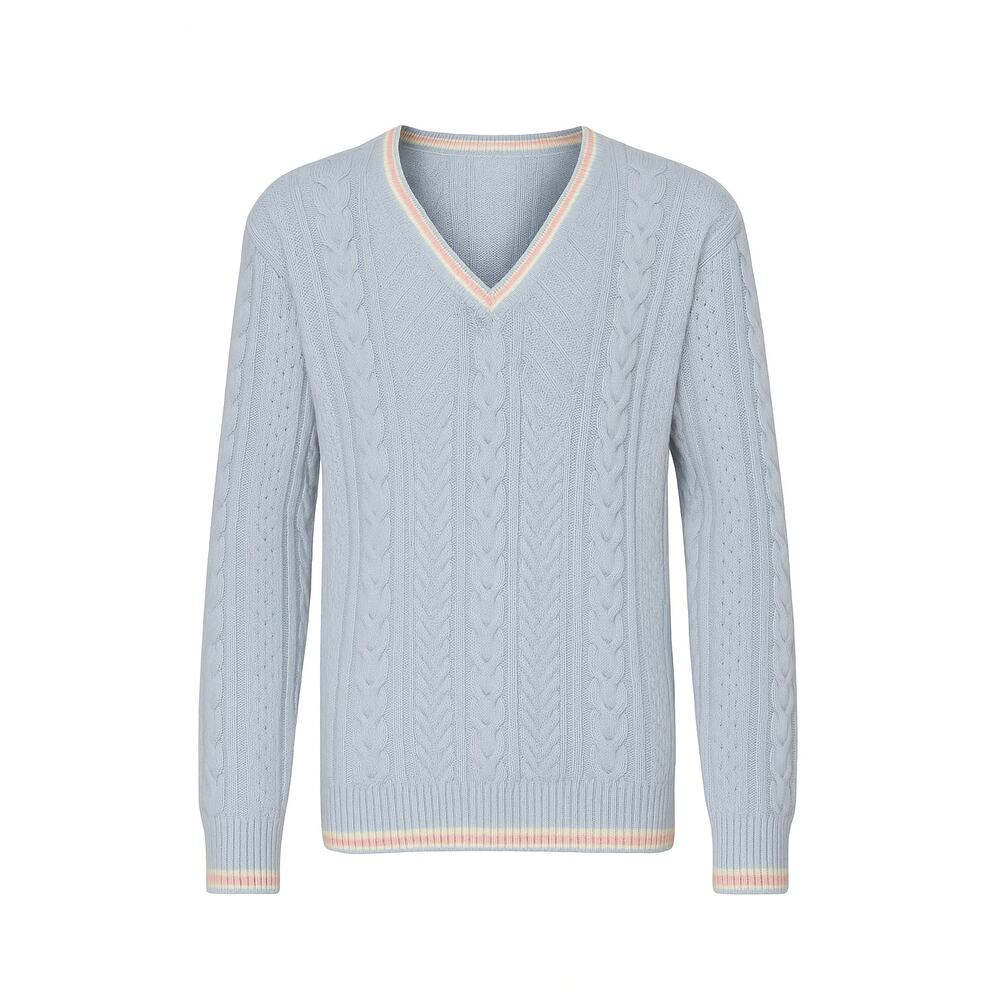 Vintage IZOD Cable Knit VNeck Sweater Light Blue Preppy Golf Grandpa Core Medium